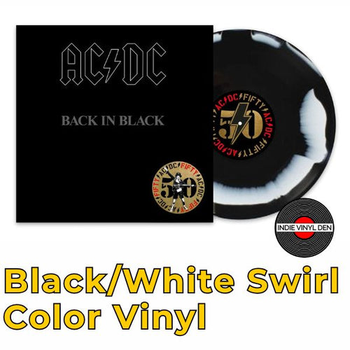 AC/DC - Back in Black (50th Anniversary) - Black/White Swirl Color Vinyl Record