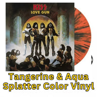 KISS - Love Gun - Tangerine & Aqua Splatter Color Vinyl Record rockit-t-shirts.myshopify.com #Indie_Vinyl_Den#