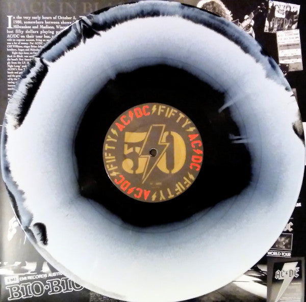 AC/DC - Back in Black (50th Anniversary) - Black/White Swirl Color Vinyl Record