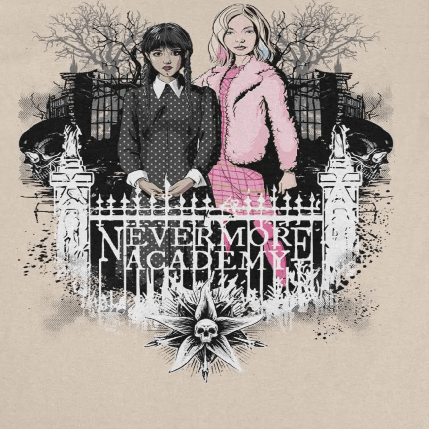 Wednesday Nevermore Gate Sand T-Shirt