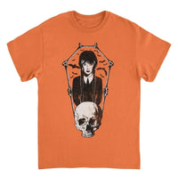 Wednesday Skull and Bones Frame Orange T-Shirt rockit-t-shirts.myshopify.com #Indie_Vinyl_Den#