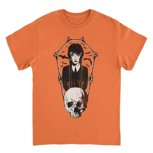 Wednesday Skull and Bones Frame Orange T-Shirt rockit-t-shirts.myshopify.com #Indie_Vinyl_Den#