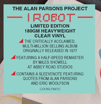Alan Parsons Project, The - I Robot Half - Speed Remaster - CLEAR Vinyl Record 180g - Indie Vinyl Den