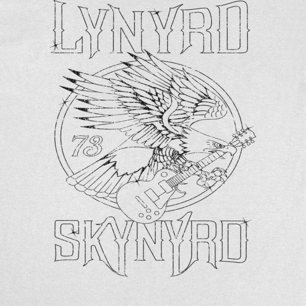 Lynyrd Skynyrd Outlined Eagle Guitar Black White T-Shirt