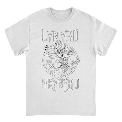 Lynyrd Skynyrd Outlined Eagle Guitar Black White T-Shirt - Indie Vinyl Den