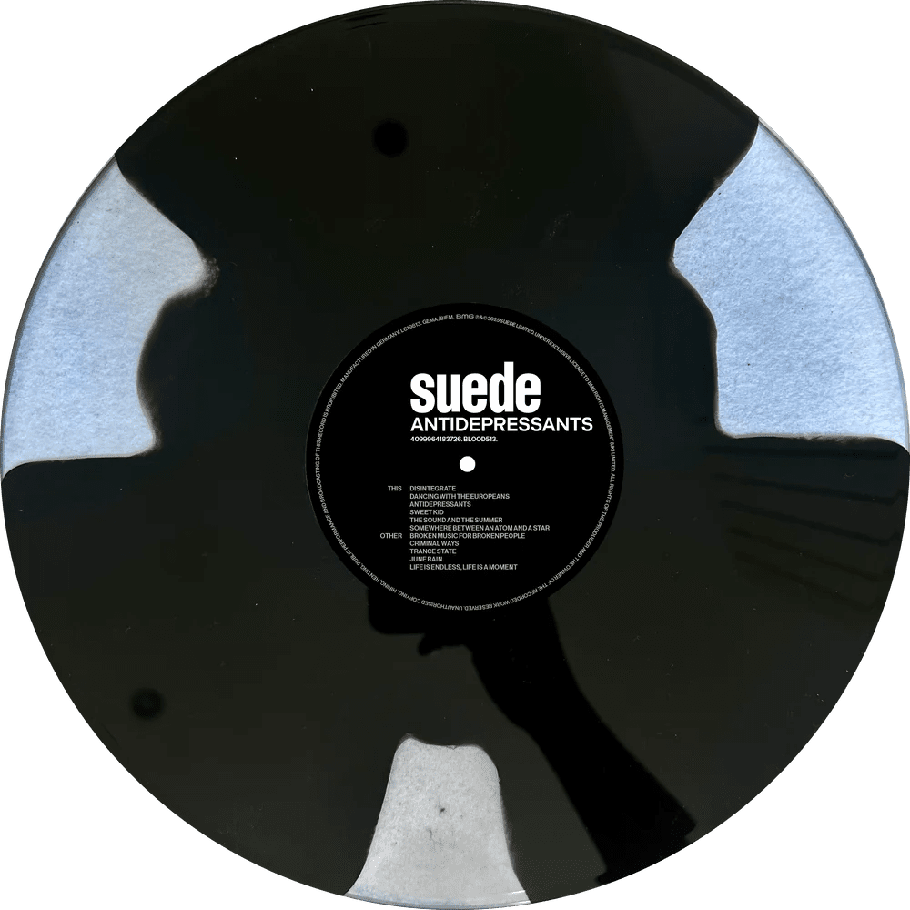 Suede - Antidepressants - ‘Broken’ Effect crystal Clear & Black Color Vinyl