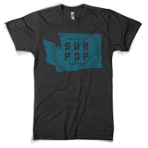 Sub Pop Washington State Heather Black w Blue T-shirt - Indie Vinyl Den